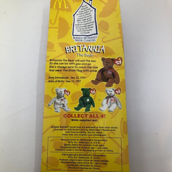 MCDONALDS TY BEANIE BABY BRITANNIA THE BEAR- TAG ERRORS 1993-OAKBROOK - Picture 2 of 2